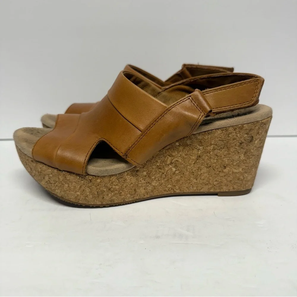 Clarks Collection Brown Tan Annadel Wedge Sandal Cork Heel Size 7